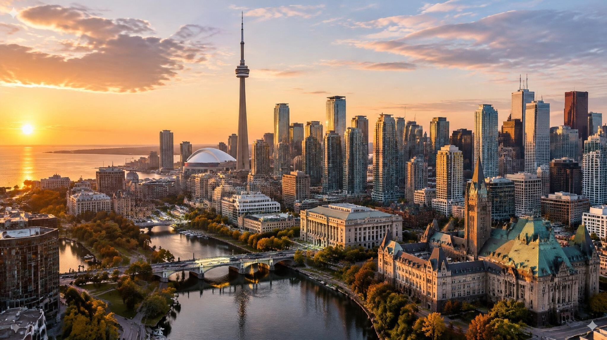 Aerial view of a Canadian city skyline