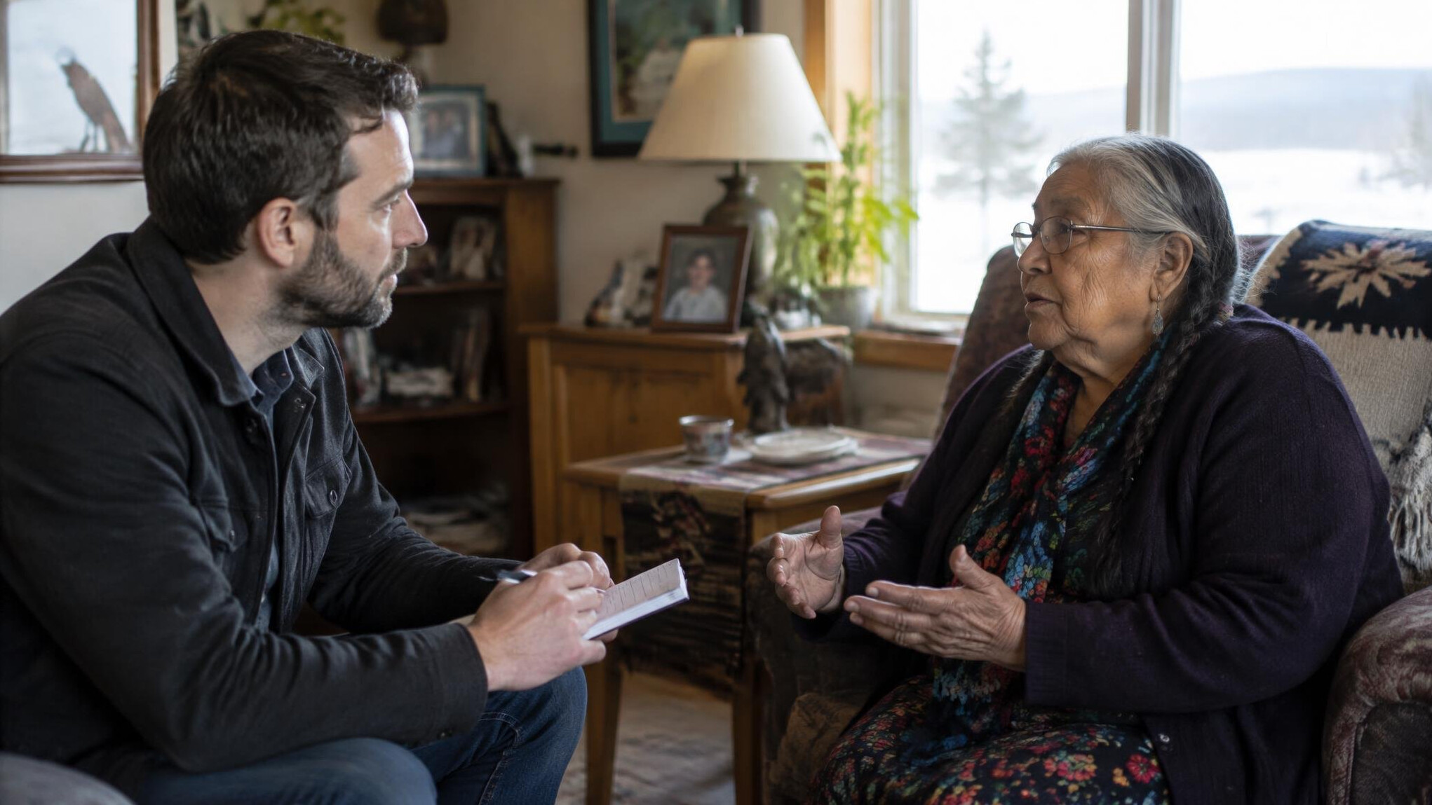 Two people having a conversation during an interview