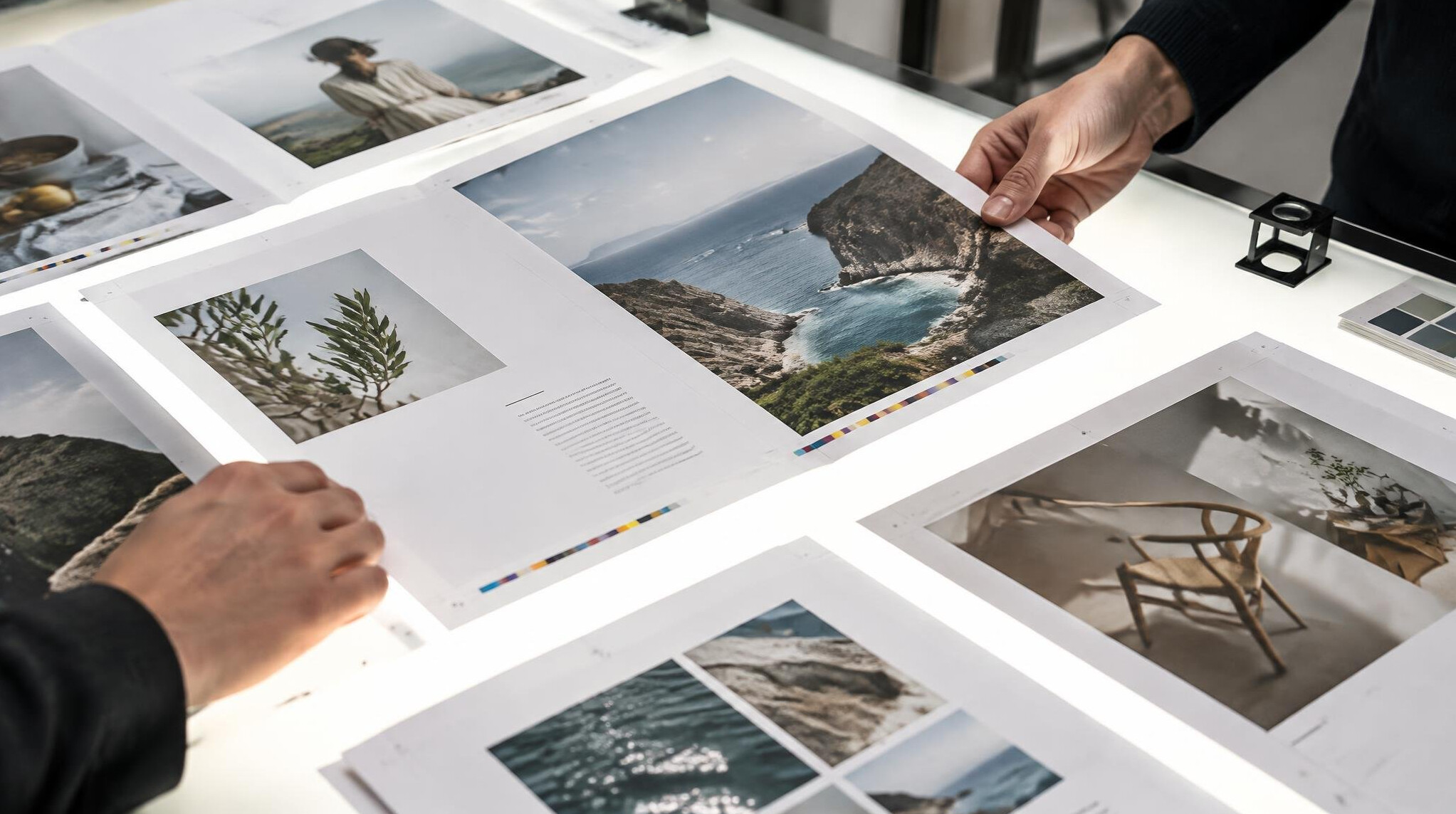 Magazine layout proofs on a light table