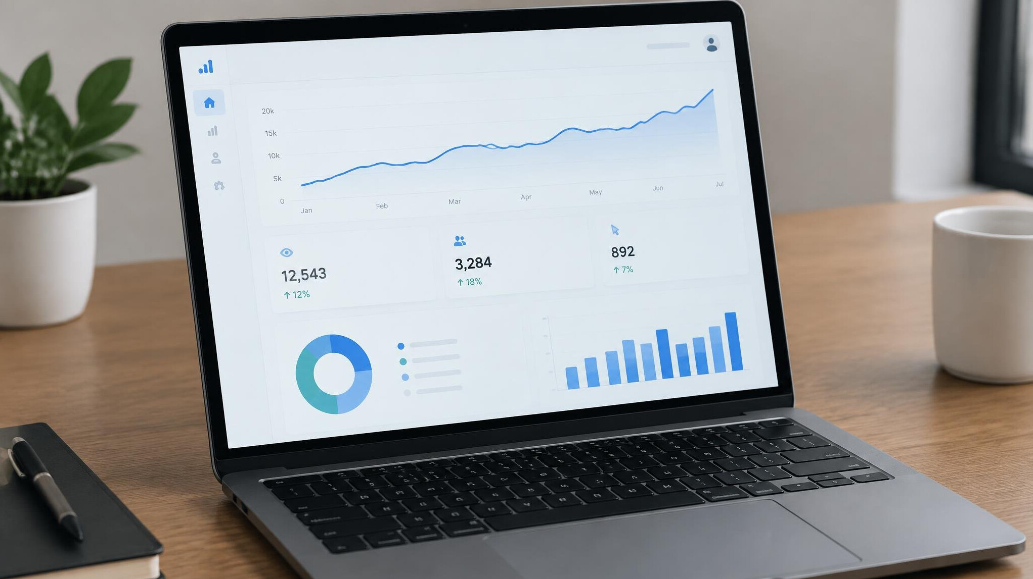 Laptop showing a website analytics dashboard
